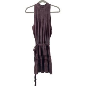 Ramy Brook Flynn Dress Women Medium Raisin Purple Smocked Tiered Mini Party
